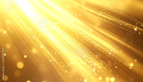 Golden Abstract Background with Glowing Light Rays and Particles