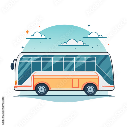 Orange and blue flat illustration of a bus