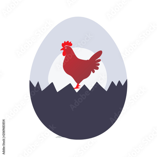 Red rooster hatching from egg vector illustration
