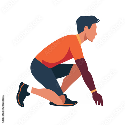 Runner in starting position flat vector illustration