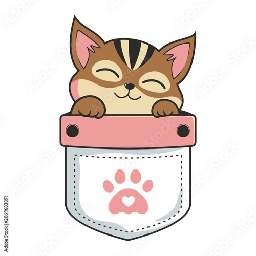 Billede på lærred Cute cartoon cat in pocket.