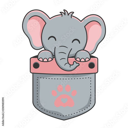 Tableau sur toile Cute cartoon elephant in pocket.