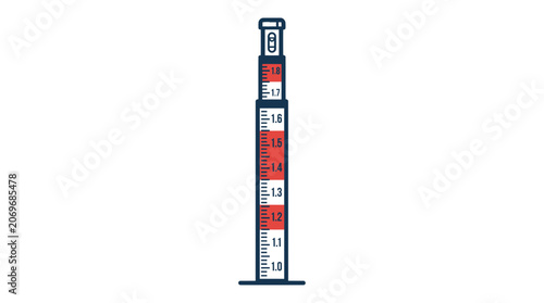 Quadro su tela Hydrometer with Red and White Markings on White Background