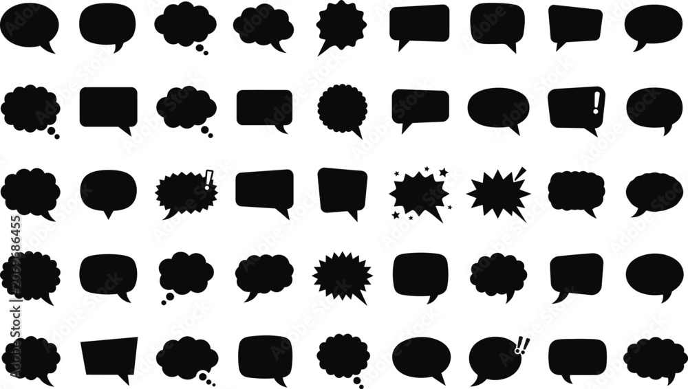 Fototapeta premium Speech Bubble Icons Collection Set – Black Silhouette Chat, Thought and Comic Dialogue Vector Shapes
