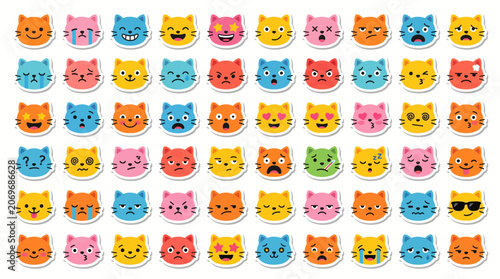 Flat Cat Face Emoji Icon Collection Vector