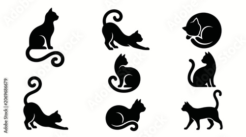 Minimalist Black Cat Silhouette Icon Set