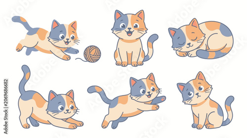Cute Cartoon Cat Collection Vector Set