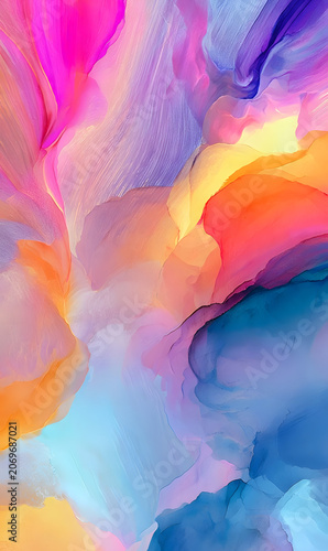 Abstract Colorful Watercolor Background with Vibrant Orange Yellow and Pink Paint Texture Artistic Ink Clouds and Vintage Grunge Wallpaper Design