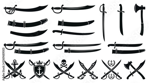 medeival silhouete swords set vector illudtration
