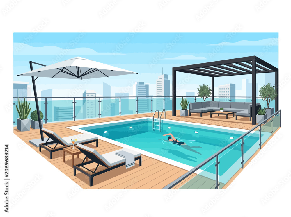 Fototapeta premium rooftop and swimming pool modern design illustration