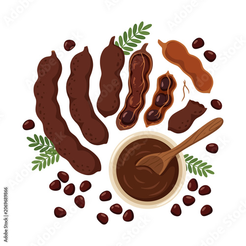 close up of tamarind and tamarind jam vector