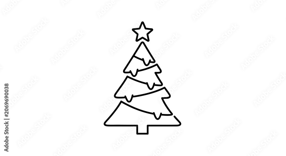 Fototapeta premium Simple Christmas Tree Icon - Vector Outline Illustration