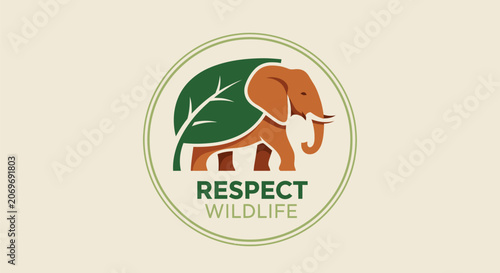 Minimalist logo design featuring an elephant integrated with a green leaf.