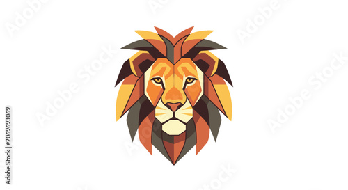 Stylized Geometric Lion Head Illustration Isolated on White Background.