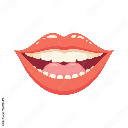 Smiling lips with teeth and tongue vector illustration