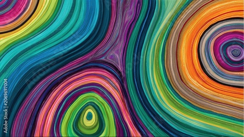 Colorful Abstract Painting with Swirls and Circular Patterns