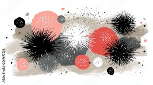 Abstract colorful shapes with textured patterns on a light background