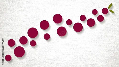 Berry Abstract Design with Circles and Green Leaf on Textured Background