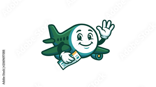 Friendly Cartoon Airplane Character Holding a Boarding Pass