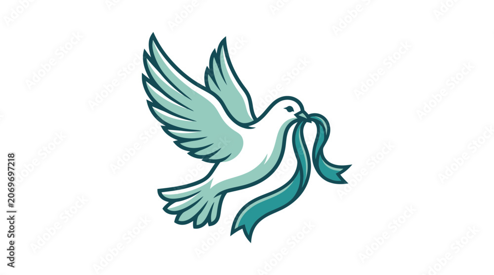 Fototapeta premium Minimalist Flying Dove with Ribbon Illustration