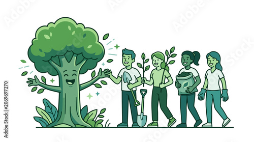 people planting tree, eco friendly team