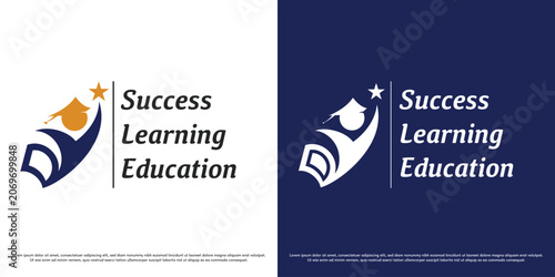 Success student logo design illustration vector. Professional learning silhouette. Education educator symbol icon.