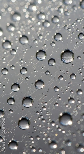 Close-up of Water Droplets on a Smooth, Reflective Surface.
