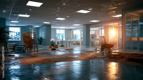 Bright and Spacious Office Undergoing Refurbishment with Open Space and Modern Design Features