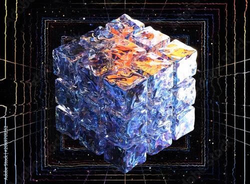 Colorful abstract crystal structure with metallic reflections