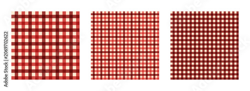 Red Gingham Seamless Pattern Set, Classic Picnic Checkered Backgrounds, Farmhouse Style Textile Design, Rustic Kitchen Fabric Texture, Retro Tablecloth Print Vector