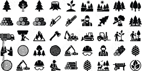Canvastavla Forestry and logging industry silhouette icons for timber production