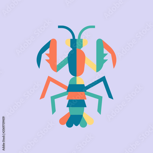 Colorful geometric praying mantis insect illustration