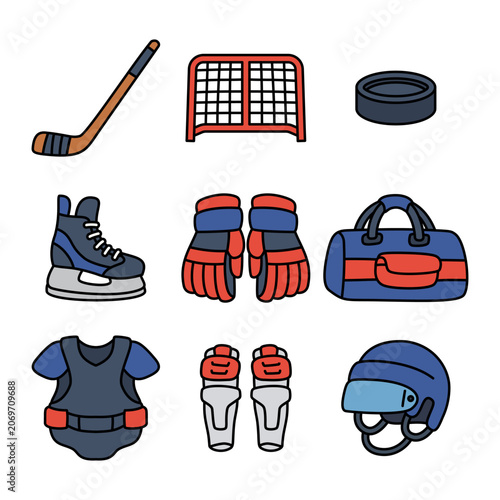 Photography Ice hockey kit flat style illustration set for sports
