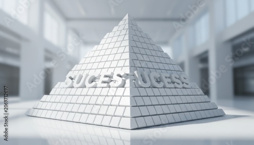 White Geometric Pyramid Sculpture in Modern Interior.