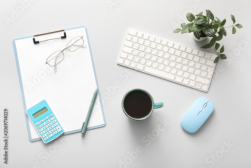 Cup of coffee, keyboard and...