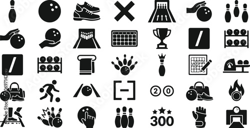 Obraz na plátne Bowling equipment and gameplay icons for sports design