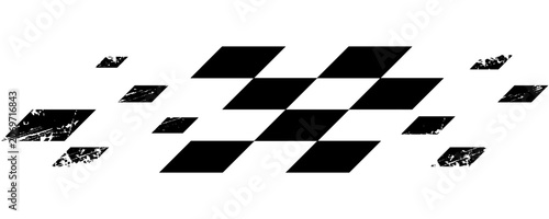 Minimal black and white checkered racing motion stripe, simplified motorsport flag squares fading forward, clean speed accent element for car branding, race posters, esports graphics