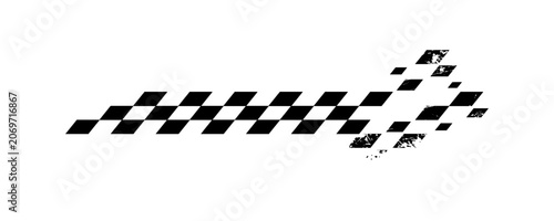 Minimal black and white checkered racing motion stripe, simplified motorsport flag squares fading forward, clean speed accent element for car branding, race posters, esports graphics