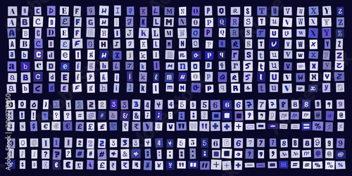 Schilderij op canvas Ransom Note Alphabet Letters and Numbers Cutout Collection for Creative Graphic