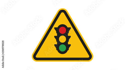 Traffic light warning road sign icon on yellow triangle.