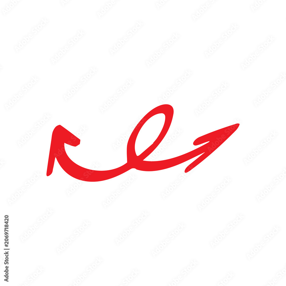 Obraz premium Red hand-drawn double arrow icon with loop