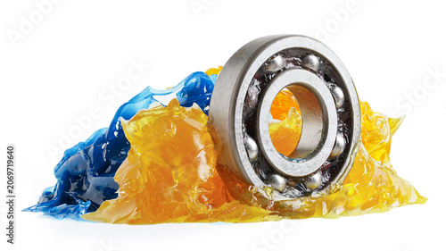 Cuadro en lienzo Grease and ball bearing, Blue premium quality synthetic lithium complex grease, high temperatures and machinery lubrication for automotive and industrial