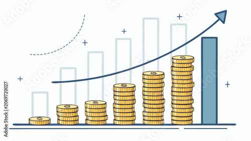 Increasing Stacks of Gold Coins Money.