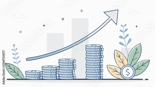 Stack of coins with growth graph.
