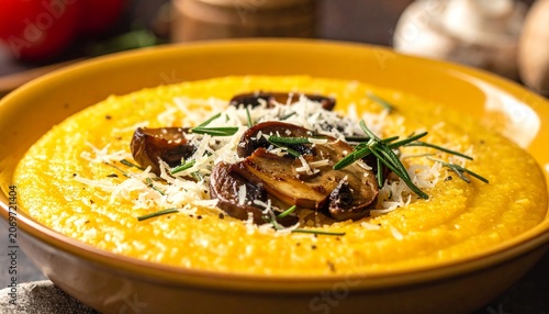 porcini mushroom polenta with grated cheese, rosemary