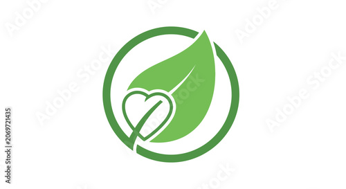Green eco friendly heart and leaf icon design.