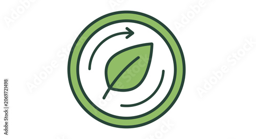 Green eco friendly icon with leaf and recycling arrows.