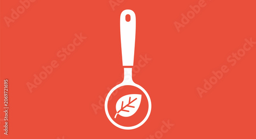 Minimalist icon of a kitchen utensil with a leaf inside.