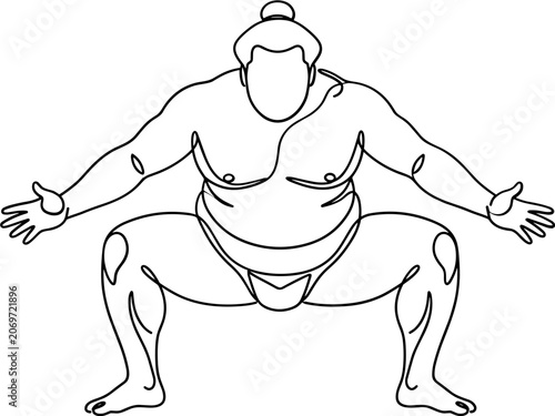 Cuadro en lienzo Continuous one line drawing of a sumo wrestler in traditional pose