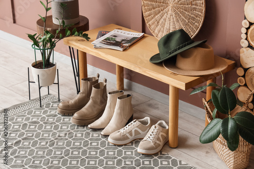 Wooden bench with stylish w...